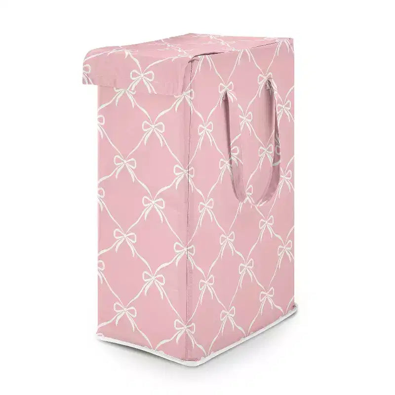 Sweet Jojo Designs Girl Foldable Laundry Hamper with Handles Ballerina and Ballet Bows Pink and White