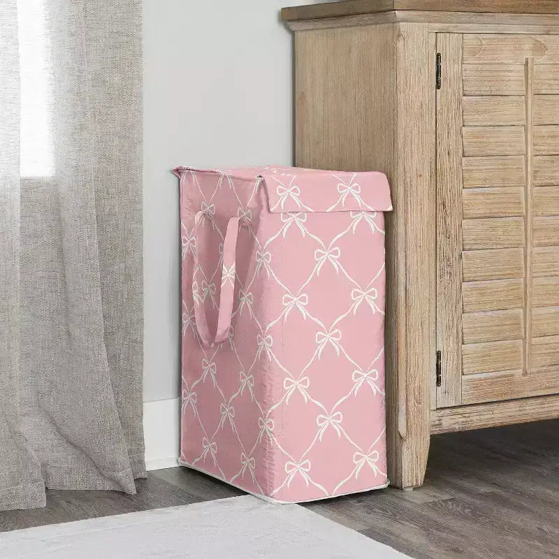 Panier à Linge Pliable Fille avec Poignées Ballerine et Nœuds de Ballet Rose et Blanc