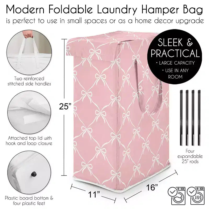 Panier à Linge Pliable Fille avec Poignées Ballerine et Nœuds de Ballet Rose et Blanc