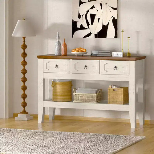 47 Console Table with Drawers, Farmhouse Rustic Entryway Table with Bottom Shelf and Solid Wood Legs for Entryway, Living Room, Entrance, Foyer