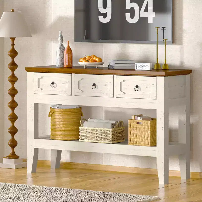 Console de 47 po avec tiroirs, rustique de style ferme
