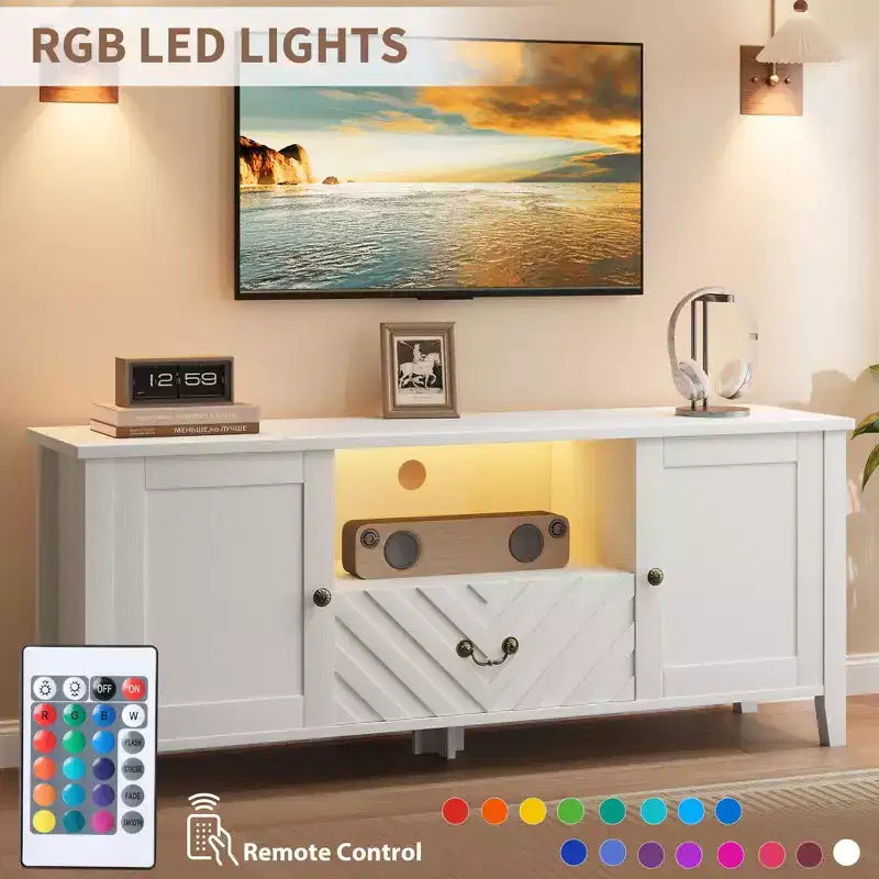 Meuble TV avec lumières LED, meuble TV avec 2 rangements