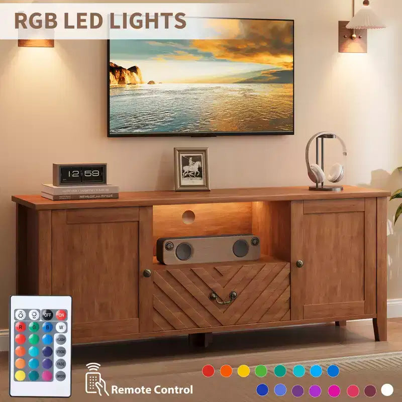 Meuble TV avec lumières LED, meuble TV avec 2 rangements