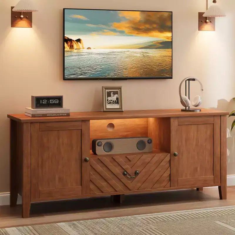 Entertainment Center with Led Lights, TV Stands with 2 Storage and 1 Drawer for Game Room, Long Television Stands for 65 Inch Tv