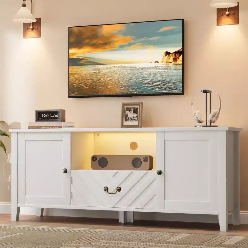 Meuble TV avec lumières LED, meuble TV avec 2 rangements