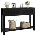 Entryway Fluted Console Table  2-Drawer Narrow Accent Table with Storage Shelf, Natural Wood Finish for Living Room, Hallway or Foyer