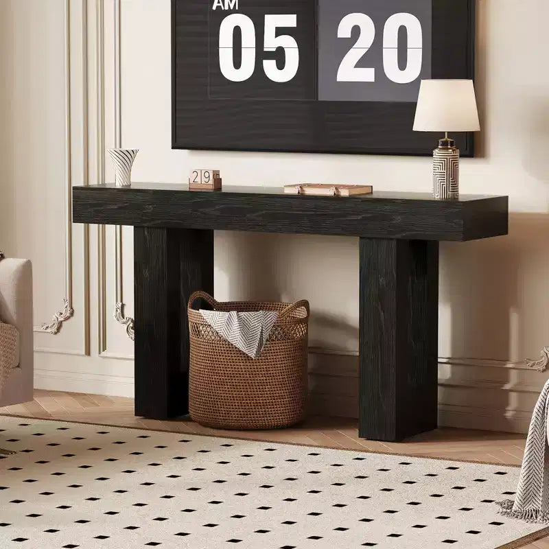 Console de 160 cm avec prise de courant, Table de canapé extra longue avec ports USB et Type C, Table d'entrée étroite pour couloir, Table de hall pour salon