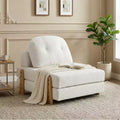 ModernLuxe Convertible Sofa Bed with Teddy Fabric, Tufted Folding Floor Ottoman Chair with Pillow and Solid Wood Legs, Beige
