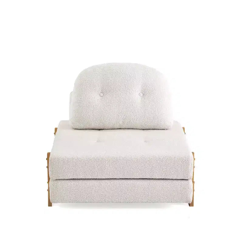 Canapé-lit convertible en tissu Teddy, fauteuil ottoman pliant capitonné avec oreiller et pieds en bois massif, beige