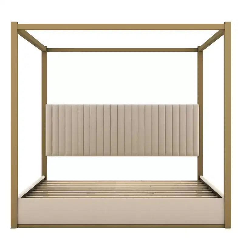 Lit plateforme à baldaquin moderne King Size Luxystar avec tête de lit capitonnée