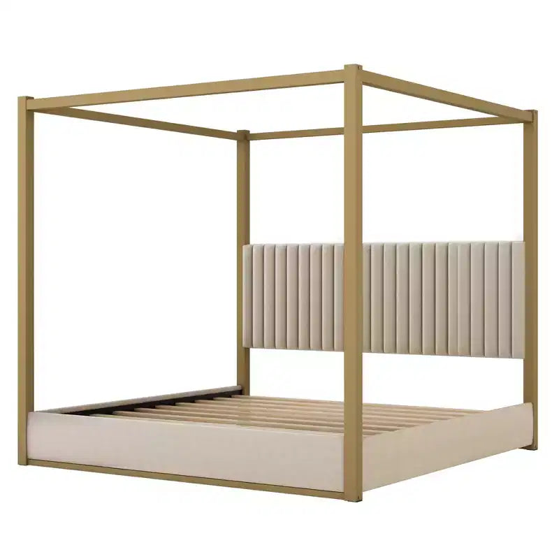 Lit plateforme à baldaquin moderne King Size Luxystar avec tête de lit capitonnée