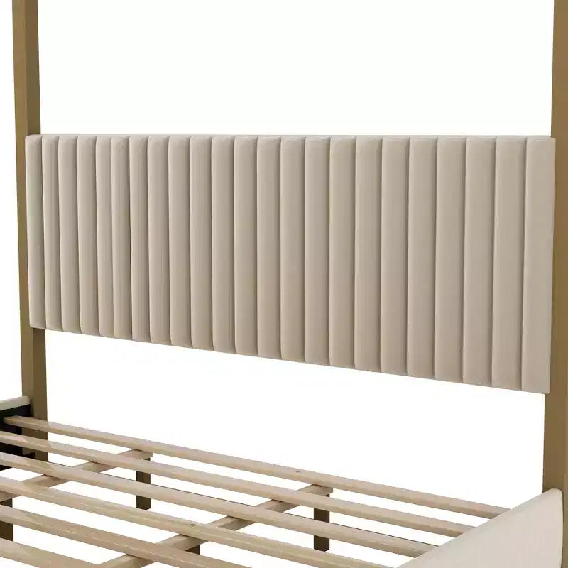 Lit plateforme à baldaquin moderne King Size Luxystar avec tête de lit capitonnée