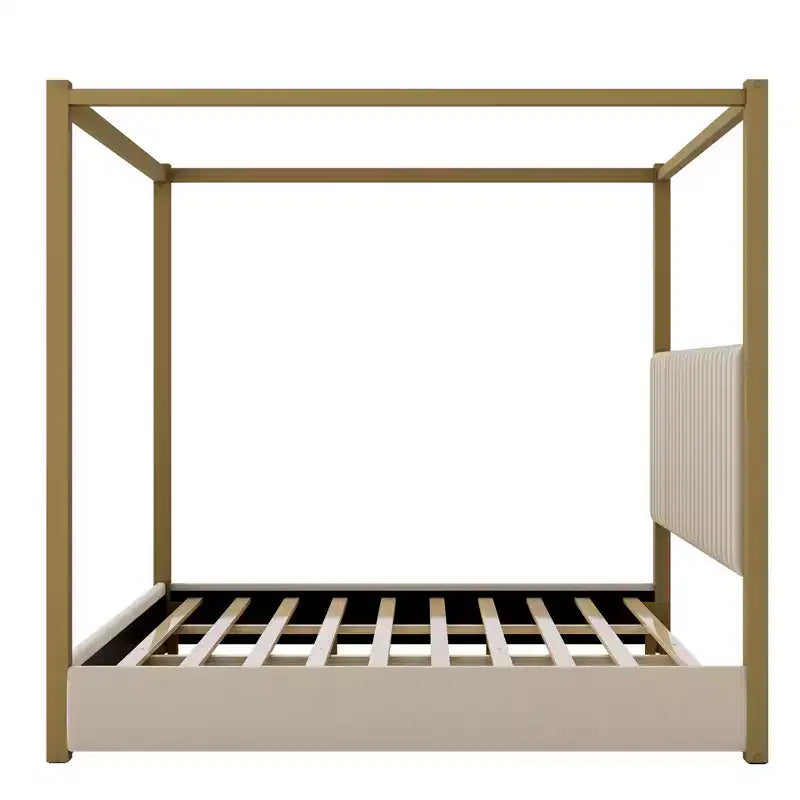 Lit plateforme à baldaquin moderne King Size Luxystar avec tête de lit capitonnée