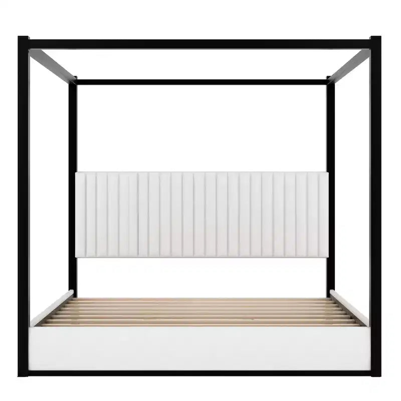 Lit plateforme à baldaquin moderne King Size Luxystar avec tête de lit capitonnée