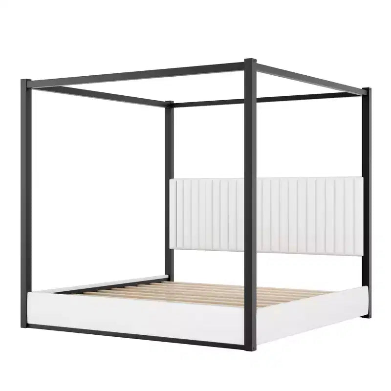 Lit plateforme à baldaquin moderne King Size Luxystar avec tête de lit capitonnée