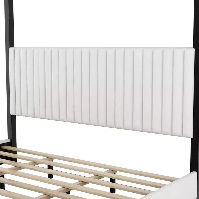Lit plateforme à baldaquin moderne King Size Luxystar avec tête de lit capitonnée