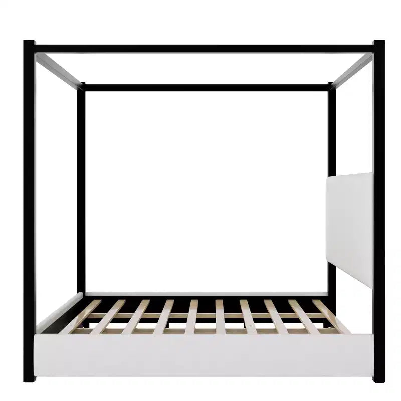 Lit plateforme à baldaquin moderne King Size Luxystar avec tête de lit capitonnée
