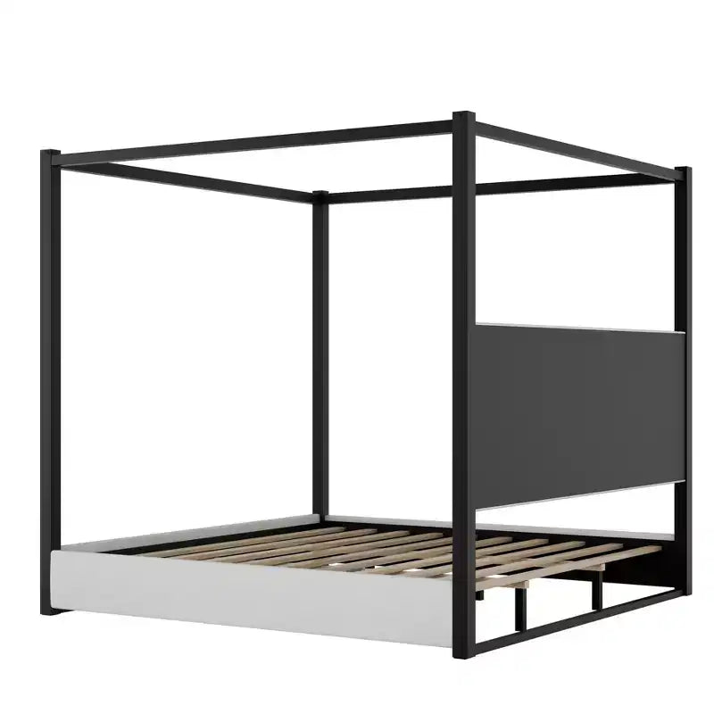 Lit plateforme à baldaquin moderne King Size Luxystar avec tête de lit capitonnée