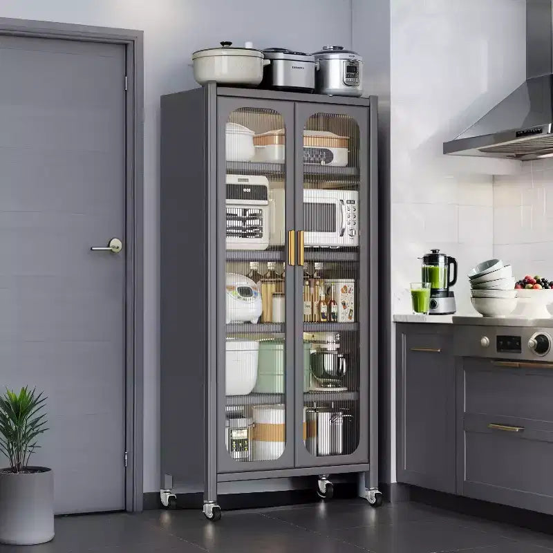 65 Kitchen Pantry Storage Cabinet, 6 Tier Metal Display Storage Cabinet with Transparent Door, for Kitchen, Living Room and Dining Room, Gray