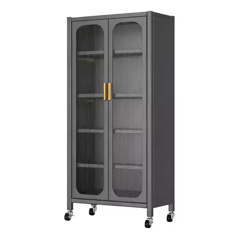 Meuble de rangement pour garde-manger de cuisine 65", meuble de rangement métallique à 6 niveaux avec porte transparente, pour cuisine, salon et salle à manger, gris