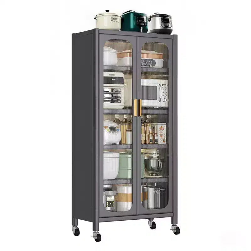 Meuble de rangement pour garde-manger de cuisine 65", meuble de rangement métallique à 6 niveaux avec porte transparente, pour cuisine, salon et salle à manger, gris