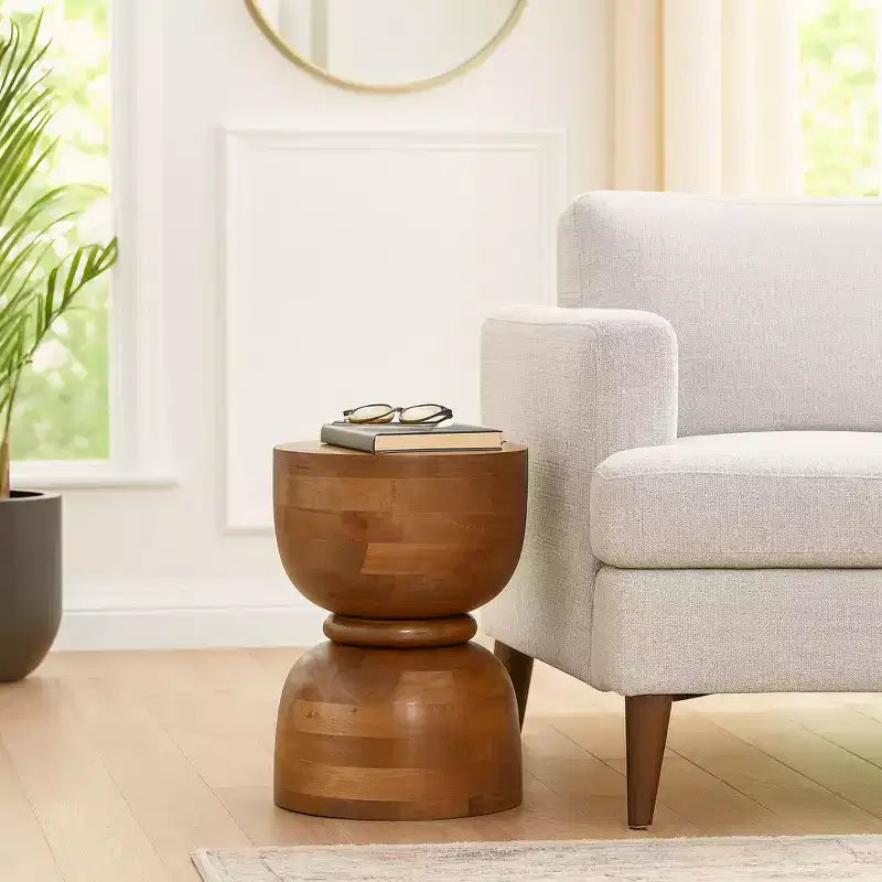 Unique End Table, Side Table, or Small Night Stand for Home Decor - Modern Polished Mango Wood Table Ideal for Small Spaces - 18 Gold