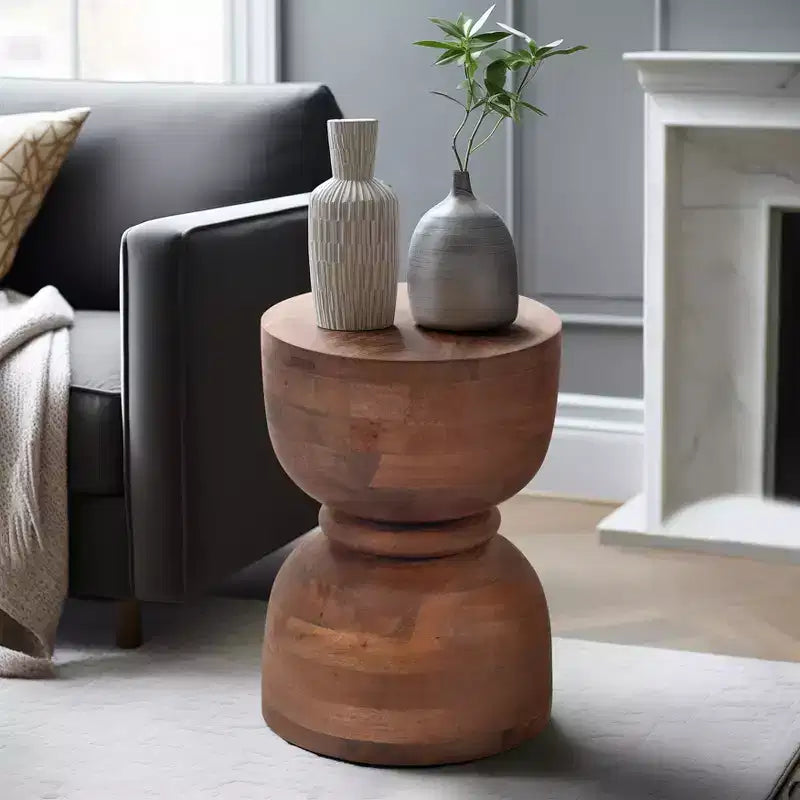 Table d'appoint unique, bout de canapé ou petite table de chevet pour la décoration intérieure - Table moderne en bois de manguier poli, idéale pour les petits espaces - 18 Or