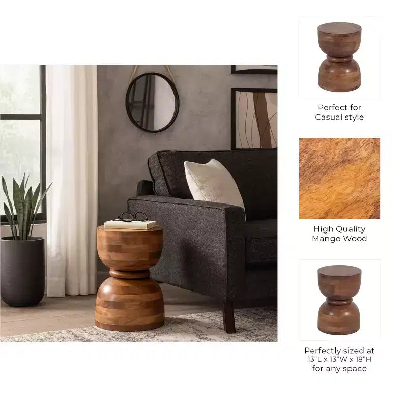 Table d'appoint unique, bout de canapé ou petite table de chevet pour la décoration intérieure - Table moderne en bois de manguier poli, idéale pour les petits espaces - 18 Or