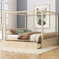 Polibi Rustic Wooden Canopy Bed with Storage Drawers