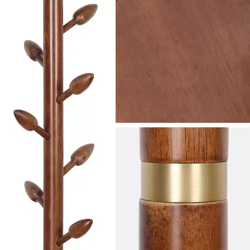 Porte-manteau sur pied en bois avec 8 crochets en forme de bourgeon, base ronde stable, arbre à manteaux en bois robuste pour couloir, marron