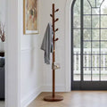Porte-manteau sur pied en bois avec 8 crochets en forme de bourgeon, base ronde stable, arbre à manteaux en bois robuste pour couloir, marron