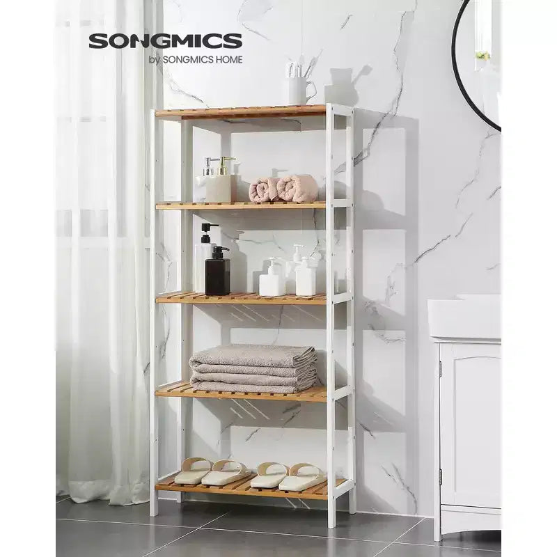 Étagère de rangement en bambou, meuble de rangement à 5 niveaux, multifonctionnel, pour entrée, salle de bain, 26 x 60 x 130 cm