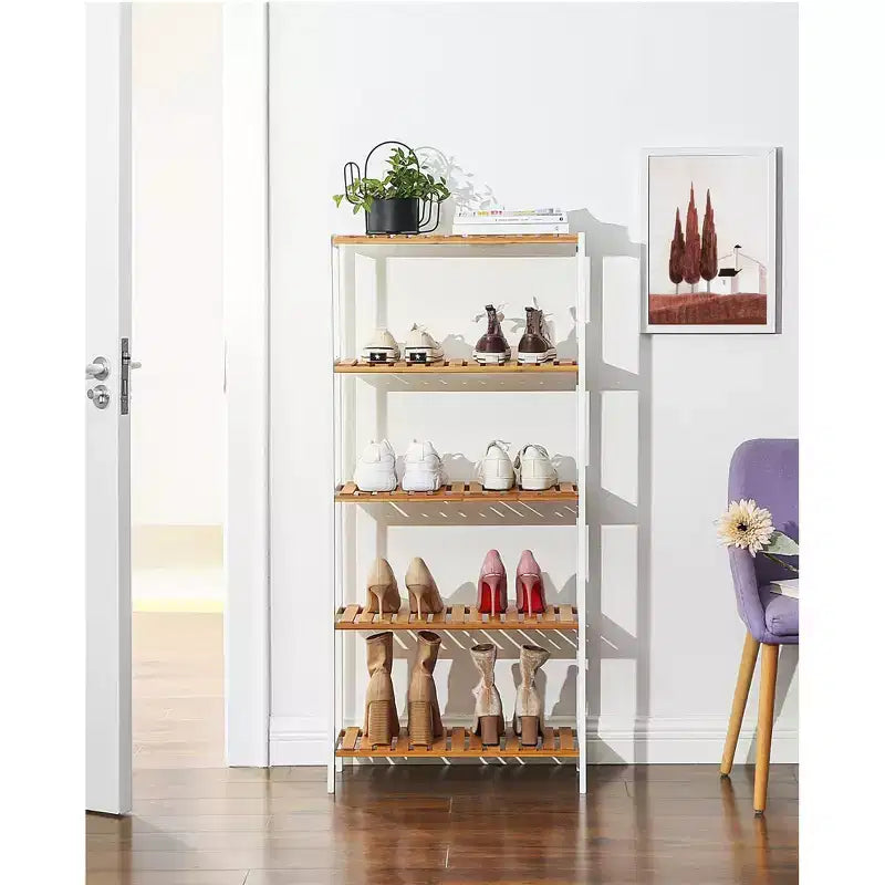 Étagère de rangement en bambou, meuble de rangement à 5 niveaux, multifonctionnel, pour entrée, salle de bain, 26 x 60 x 130 cm