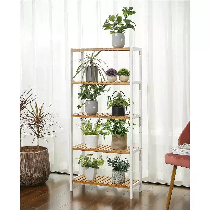Étagère de rangement en bambou, meuble de rangement à 5 niveaux, multifonctionnel, pour entrée, salle de bain, 26 x 60 x 130 cm