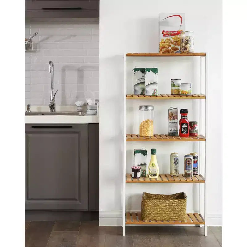 Étagère de rangement en bambou, meuble de rangement à 5 niveaux, multifonctionnel, pour entrée, salle de bain, 26 x 60 x 130 cm