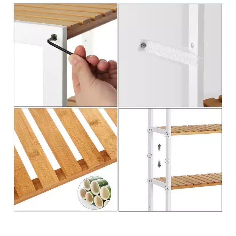Étagère de rangement en bambou, meuble de rangement à 5 niveaux, multifonctionnel, pour entrée, salle de bain, 26 x 60 x 130 cm