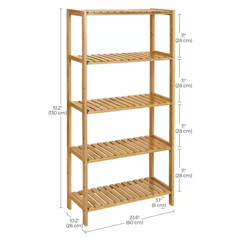 Étagère de rangement en bambou, meuble de rangement à 5 niveaux, multifonctionnel, pour entrée, salle de bain, 26 x 60 x 130 cm