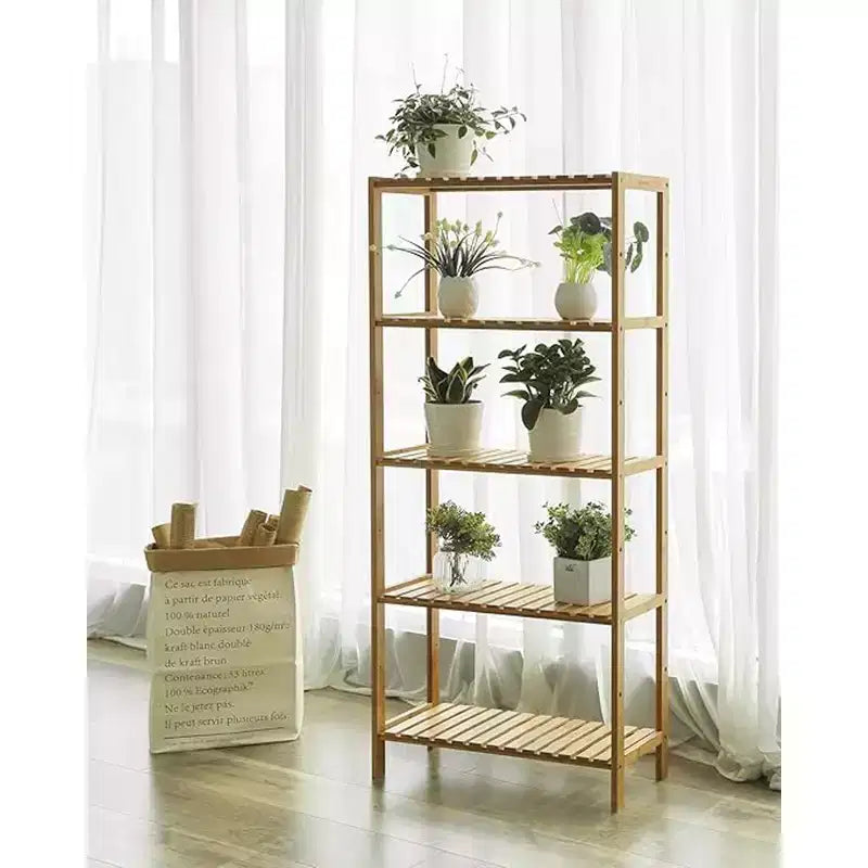 Étagère de rangement en bambou, meuble de rangement à 5 niveaux, multifonctionnel, pour entrée, salle de bain, 26 x 60 x 130 cm