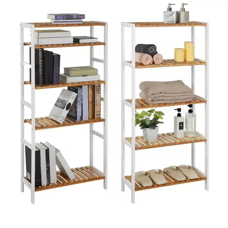 Étagère de rangement en bambou, meuble de rangement à 5 niveaux, multifonctionnel, pour entrée, salle de bain, 26 x 60 x 130 cm