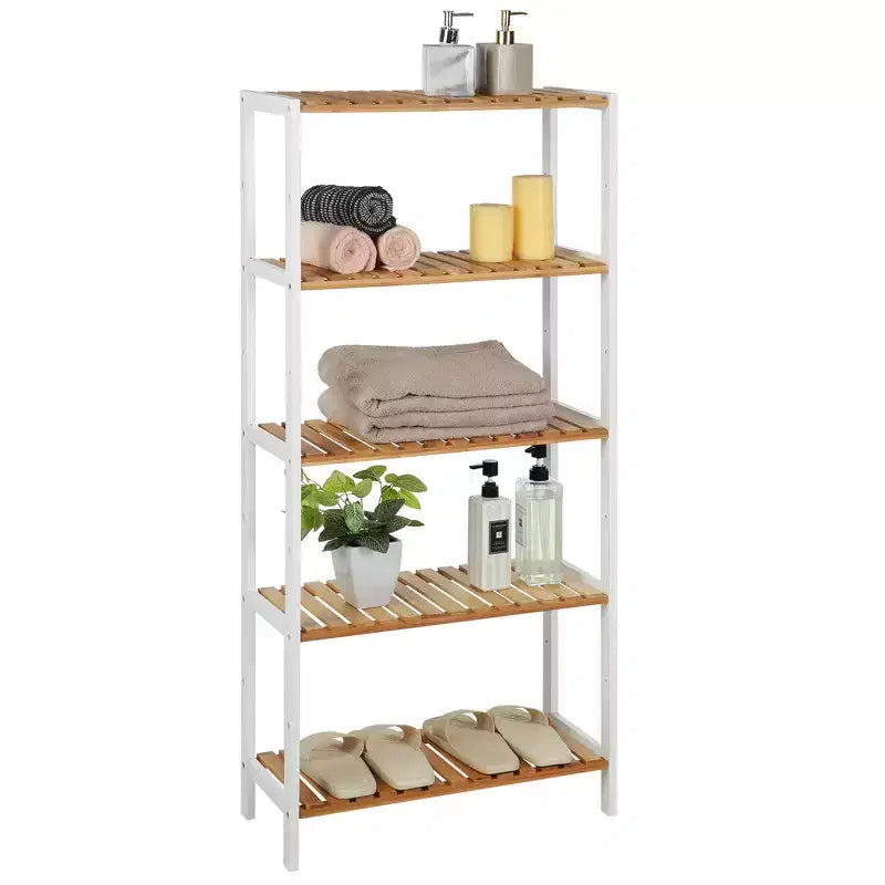 Étagère de rangement en bambou, meuble de rangement à 5 niveaux, multifonctionnel, pour entrée, salle de bain, 26 x 60 x 130 cm