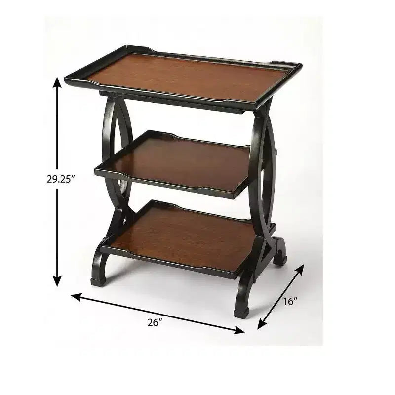 Table d'appoint rectangulaire à deux étagères en bois manufacturé, couleur cerisier, 29 po