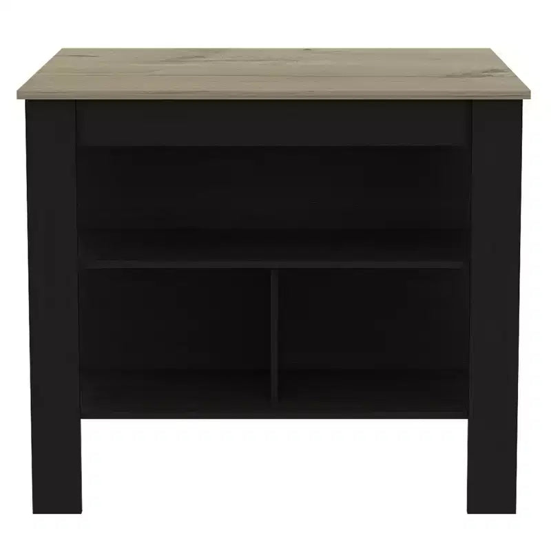 HomeRoots Black and Natural 41 Kitchen Island With Storage