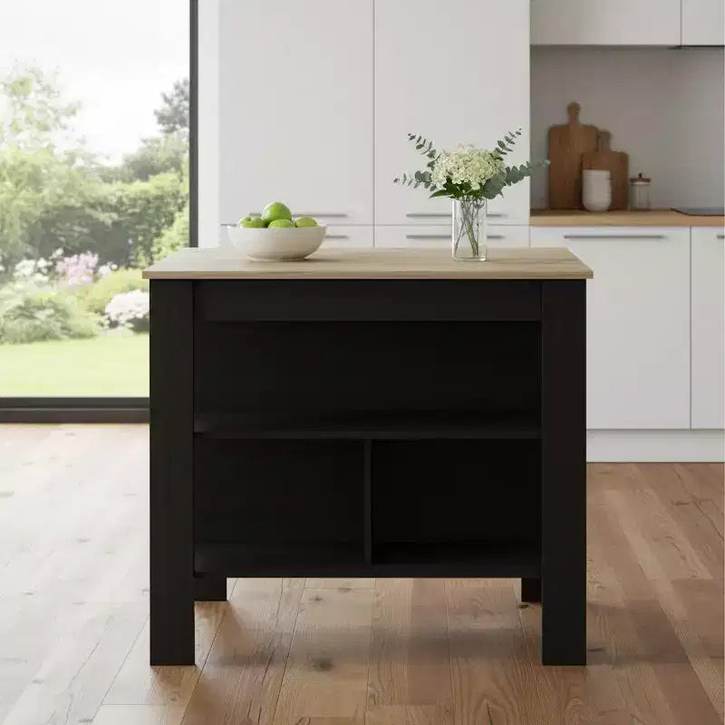 Îlot de cuisine 41 po noir et naturel avec rangement