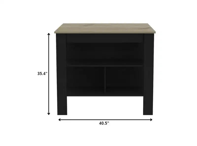 Îlot de cuisine 41 po noir et naturel avec rangement