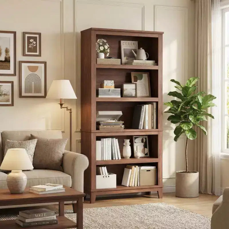 71 Farmhouse Bookshelf with Adjustable Shelves & 31.5 Inch Width, 5-Tier Tall Bookcase with Wood Legs, Rustic Book Shelf for Living Room & Office