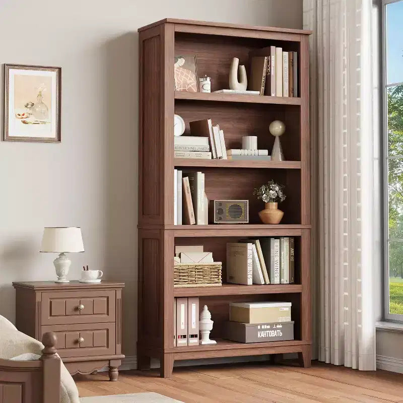 Étagère de ferme de 71 pouces avec étagères réglables et largeur de 31,5 pouces, bibliothèque haute à 5 niveaux avec pieds en bois, étagère rustique pour salon et bureau