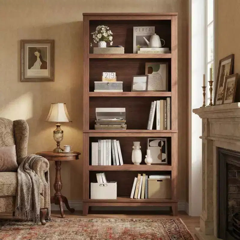 Étagère de ferme de 71 pouces avec étagères réglables et largeur de 31,5 pouces, bibliothèque haute à 5 niveaux avec pieds en bois, étagère rustique pour salon et bureau