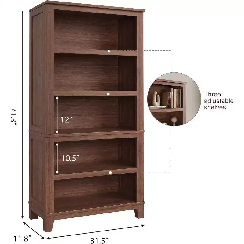 Étagère de ferme de 71 pouces avec étagères réglables et largeur de 31,5 pouces, bibliothèque haute à 5 niveaux avec pieds en bois, étagère rustique pour salon et bureau