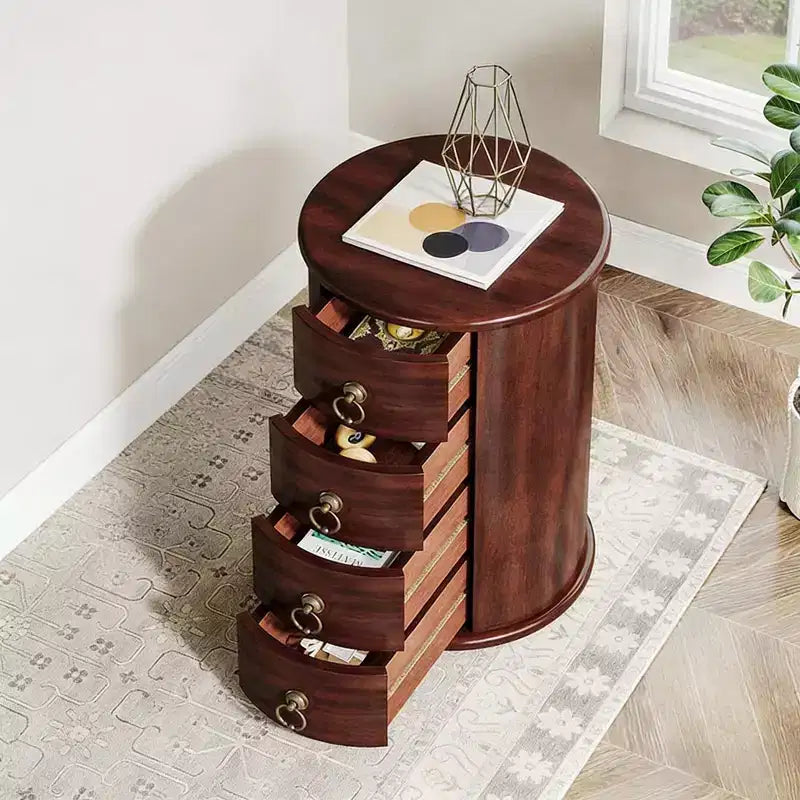 Table de chevet Mid-Century Moderne en bois massif avec 4 tiroirs