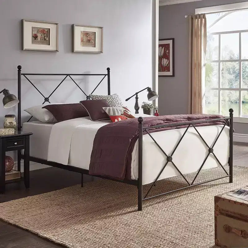 Nelley Double X Black Metal Queen Bed - Black - iNSPIRE Q